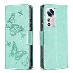Coque Portefeuille Papillon Livre Cuir Etui Clapet B13F pour Xiaomi Mi 12 5G Vert