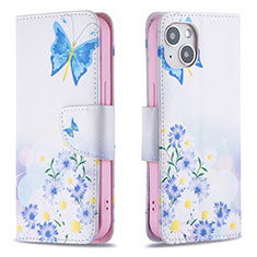 Coque Portefeuille Papillon Livre Cuir Etui Clapet L01 pour Apple iPhone 13 Bleu
