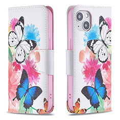Coque Portefeuille Papillon Livre Cuir Etui Clapet L01 pour Apple iPhone 13 Mini Rose