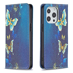 Coque Portefeuille Papillon Livre Cuir Etui Clapet L01 pour Apple iPhone 13 Pro Max Bleu