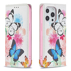 Coque Portefeuille Papillon Livre Cuir Etui Clapet L01 pour Apple iPhone 13 Pro Max Rose