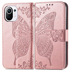 Coque Portefeuille Papillon Livre Cuir Etui Clapet L02 pour Xiaomi Mi 11 5G Rose