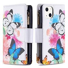 Coque Portefeuille Papillon Livre Cuir Etui Clapet L03 pour Apple iPhone 13 Mini Rose