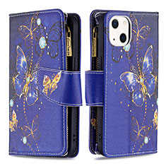 Coque Portefeuille Papillon Livre Cuir Etui Clapet L03 pour Apple iPhone 14 Bleu