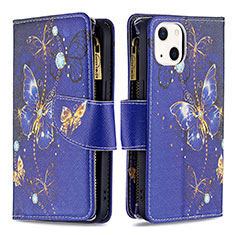 Coque Portefeuille Papillon Livre Cuir Etui Clapet L03 pour Apple iPhone 15 Bleu