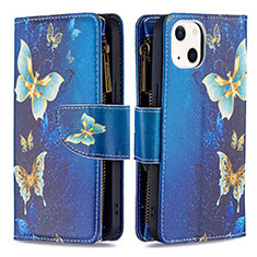 Coque Portefeuille Papillon Livre Cuir Etui Clapet L04 pour Apple iPhone 13 Bleu