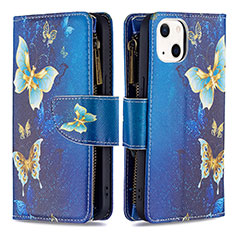 Coque Portefeuille Papillon Livre Cuir Etui Clapet L04 pour Apple iPhone 15 Bleu