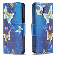 Coque Portefeuille Papillon Livre Cuir Etui Clapet L07 pour Apple iPhone 13 Bleu