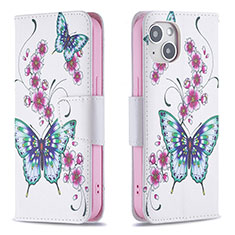 Coque Portefeuille Papillon Livre Cuir Etui Clapet L07 pour Apple iPhone 13 Mini Blanc
