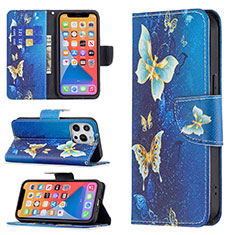Coque Portefeuille Papillon Livre Cuir Etui Clapet L07 pour Apple iPhone 13 Pro Bleu