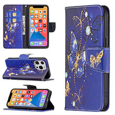 Coque Portefeuille Papillon Livre Cuir Etui Clapet L07 pour Apple iPhone 13 Pro Bleu Royal