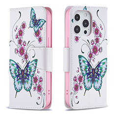 Coque Portefeuille Papillon Livre Cuir Etui Clapet L07 pour Apple iPhone 13 Pro Max Rose