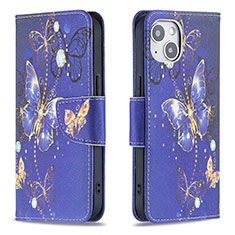 Coque Portefeuille Papillon Livre Cuir Etui Clapet L07 pour Apple iPhone 14 Bleu Royal