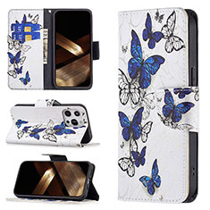 Coque Portefeuille Papillon Livre Cuir Etui Clapet L07 pour Apple iPhone 14 Pro Blanc