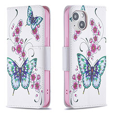 Coque Portefeuille Papillon Livre Cuir Etui Clapet L07 pour Apple iPhone 15 Blanc