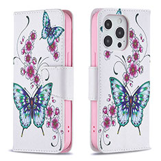 Coque Portefeuille Papillon Livre Cuir Etui Clapet L07 pour Apple iPhone 15 Pro Max Rose