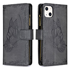 Coque Portefeuille Papillon Livre Cuir Etui Clapet L08 pour Apple iPhone 14 Noir