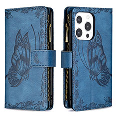 Coque Portefeuille Papillon Livre Cuir Etui Clapet L08 pour Apple iPhone 14 Pro Max Bleu