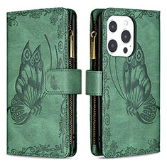 Coque Portefeuille Papillon Livre Cuir Etui Clapet L08 pour Apple iPhone 14 Pro Max Vert