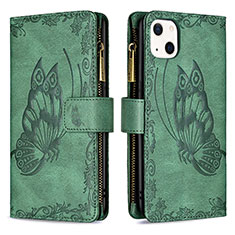 Coque Portefeuille Papillon Livre Cuir Etui Clapet L08 pour Apple iPhone 14 Vert