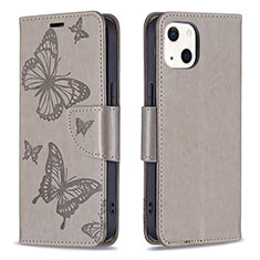 Coque Portefeuille Papillon Livre Cuir Etui Clapet L09 pour Apple iPhone 13 Gris