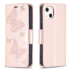 Coque Portefeuille Papillon Livre Cuir Etui Clapet L09 pour Apple iPhone 13 Mini Rose