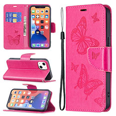 Coque Portefeuille Papillon Livre Cuir Etui Clapet L09 pour Apple iPhone 13 Mini Rose Rouge