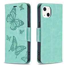 Coque Portefeuille Papillon Livre Cuir Etui Clapet L09 pour Apple iPhone 13 Mini Vert