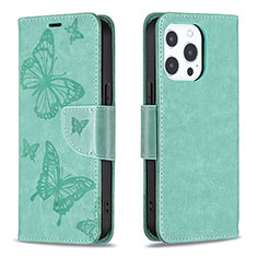 Coque Portefeuille Papillon Livre Cuir Etui Clapet L09 pour Apple iPhone 13 Pro Max Vert