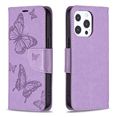 Coque Portefeuille Papillon Livre Cuir Etui Clapet L09 pour Apple iPhone 13 Pro Violet