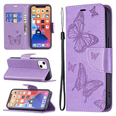Coque Portefeuille Papillon Livre Cuir Etui Clapet L09 pour Apple iPhone 13 Violet