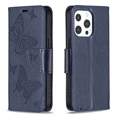 Coque Portefeuille Papillon Livre Cuir Etui Clapet L09 pour Apple iPhone 14 Pro Bleu