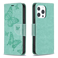 Coque Portefeuille Papillon Livre Cuir Etui Clapet L09 pour Apple iPhone 14 Pro Max Vert