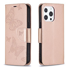 Coque Portefeuille Papillon Livre Cuir Etui Clapet L09 pour Apple iPhone 14 Pro Rose