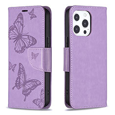 Coque Portefeuille Papillon Livre Cuir Etui Clapet L09 pour Apple iPhone 14 Pro Violet
