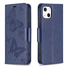 Coque Portefeuille Papillon Livre Cuir Etui Clapet L09 pour Apple iPhone 15 Bleu