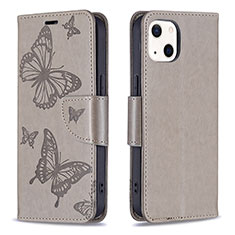 Coque Portefeuille Papillon Livre Cuir Etui Clapet L09 pour Apple iPhone 15 Gris