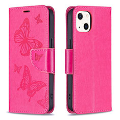 Coque Portefeuille Papillon Livre Cuir Etui Clapet L09 pour Apple iPhone 15 Rose Rouge
