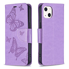 Coque Portefeuille Papillon Livre Cuir Etui Clapet L09 pour Apple iPhone 15 Violet