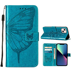 Coque Portefeuille Papillon Livre Cuir Etui Clapet L10 pour Apple iPhone 13 Bleu