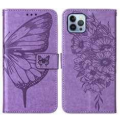 Coque Portefeuille Papillon Livre Cuir Etui Clapet L10 pour Apple iPhone 13 Pro Max Violet Clair