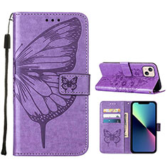 Coque Portefeuille Papillon Livre Cuir Etui Clapet L10 pour Apple iPhone 13 Violet Clair