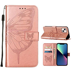 Coque Portefeuille Papillon Livre Cuir Etui Clapet L10 pour Apple iPhone 14 Plus Or Rose