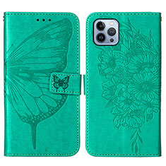 Coque Portefeuille Papillon Livre Cuir Etui Clapet L10 pour Apple iPhone 14 Pro Vert