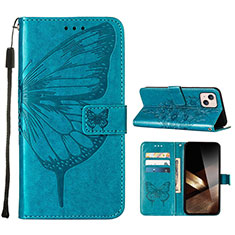 Coque Portefeuille Papillon Livre Cuir Etui Clapet L10 pour Apple iPhone 15 Bleu