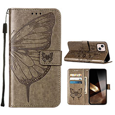 Coque Portefeuille Papillon Livre Cuir Etui Clapet L10 pour Apple iPhone 15 Gris Fonce
