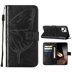 Coque Portefeuille Papillon Livre Cuir Etui Clapet L10 pour Apple iPhone 15 Noir