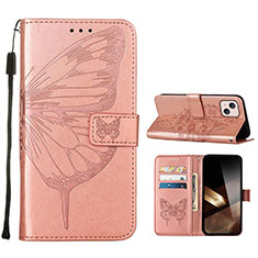 Coque Portefeuille Papillon Livre Cuir Etui Clapet L10 pour Apple iPhone 15 Or Rose