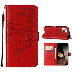 Coque Portefeuille Papillon Livre Cuir Etui Clapet L10 pour Apple iPhone 15 Plus Rouge