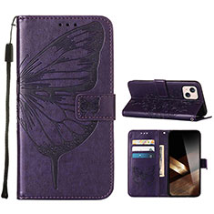 Coque Portefeuille Papillon Livre Cuir Etui Clapet L10 pour Apple iPhone 15 Plus Violet